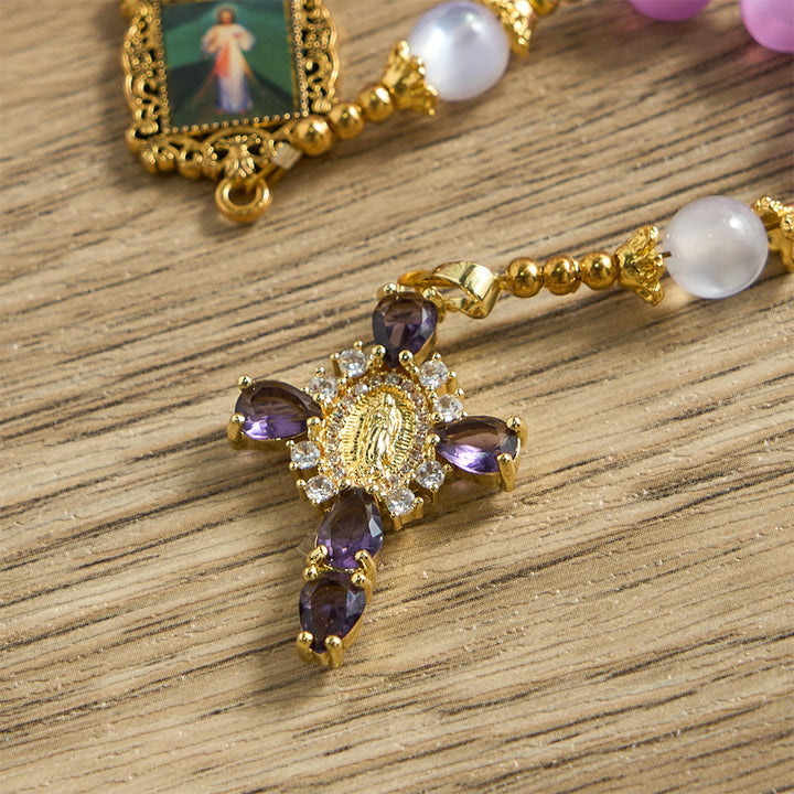 Christianartworkshop Chapelet à perles œil-de-chat violettes avec crucifix orné : emblème de la guidance divine et de la grâce mariale - image 8