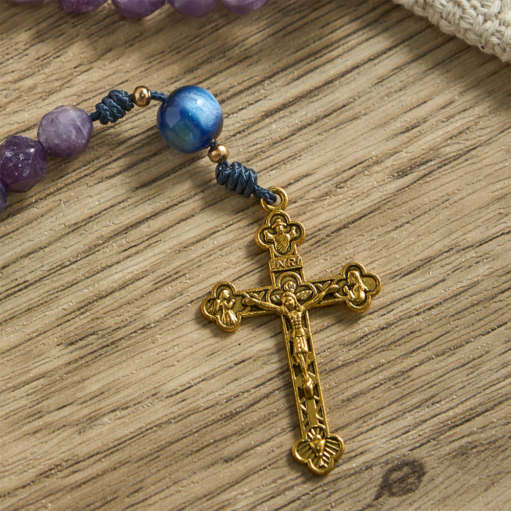 Christianartworkshop Chapelet en lépidolite violette taillée en diamant : emblème de la paix divine et de la grâce mariale - image 9