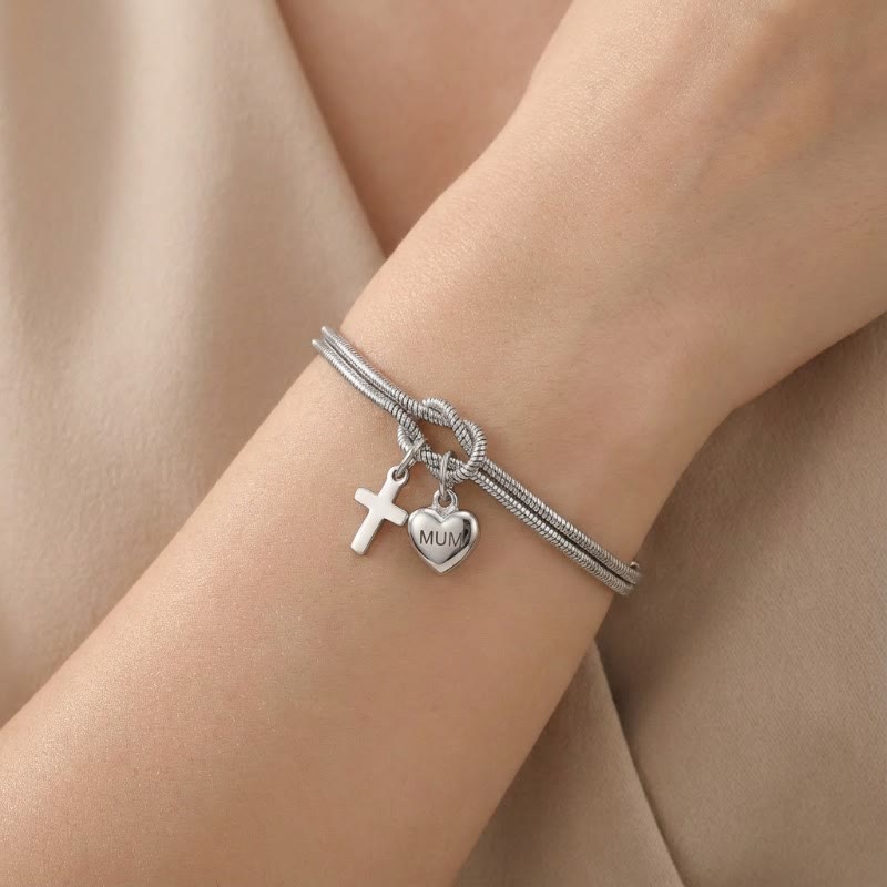 Christianartworkshop Bracelet ajustable avec pendentif cœur et croix « Nœud d'amour » : emblème de dévotion et de grâce divine - Argent - image 0