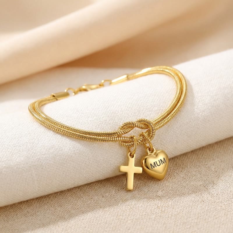 Christianartworkshop Bracelet ajustable avec pendentif cœur et croix « Nœud d'amour » : emblème de dévotion et de grâce divine - Or - image 3