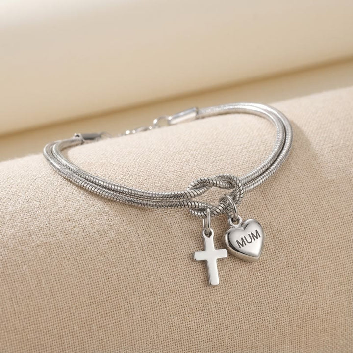 Christianartworkshop Bracelet ajustable avec pendentif cœur et croix « Nœud d'amour » : emblème de dévotion et de grâce divine - image 1
