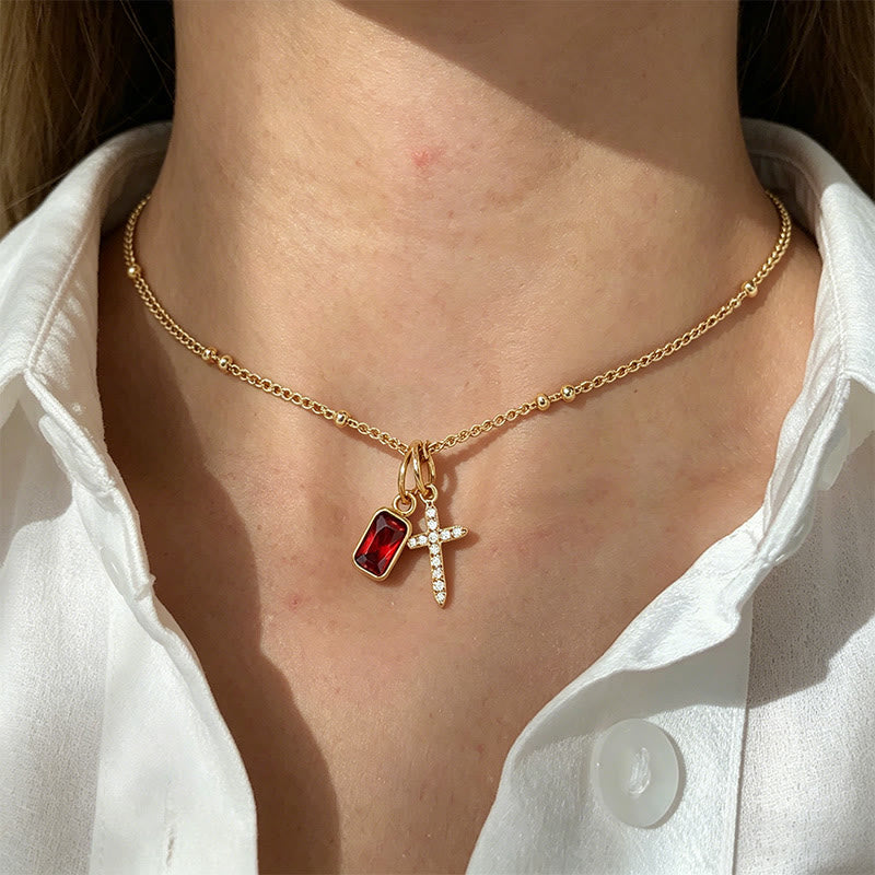 Collier de foi Christianartworkshop avec croix sacrée et breloque rectangulaire en pierre précieuse : symbole de grâce divine et de dévotion - image 1