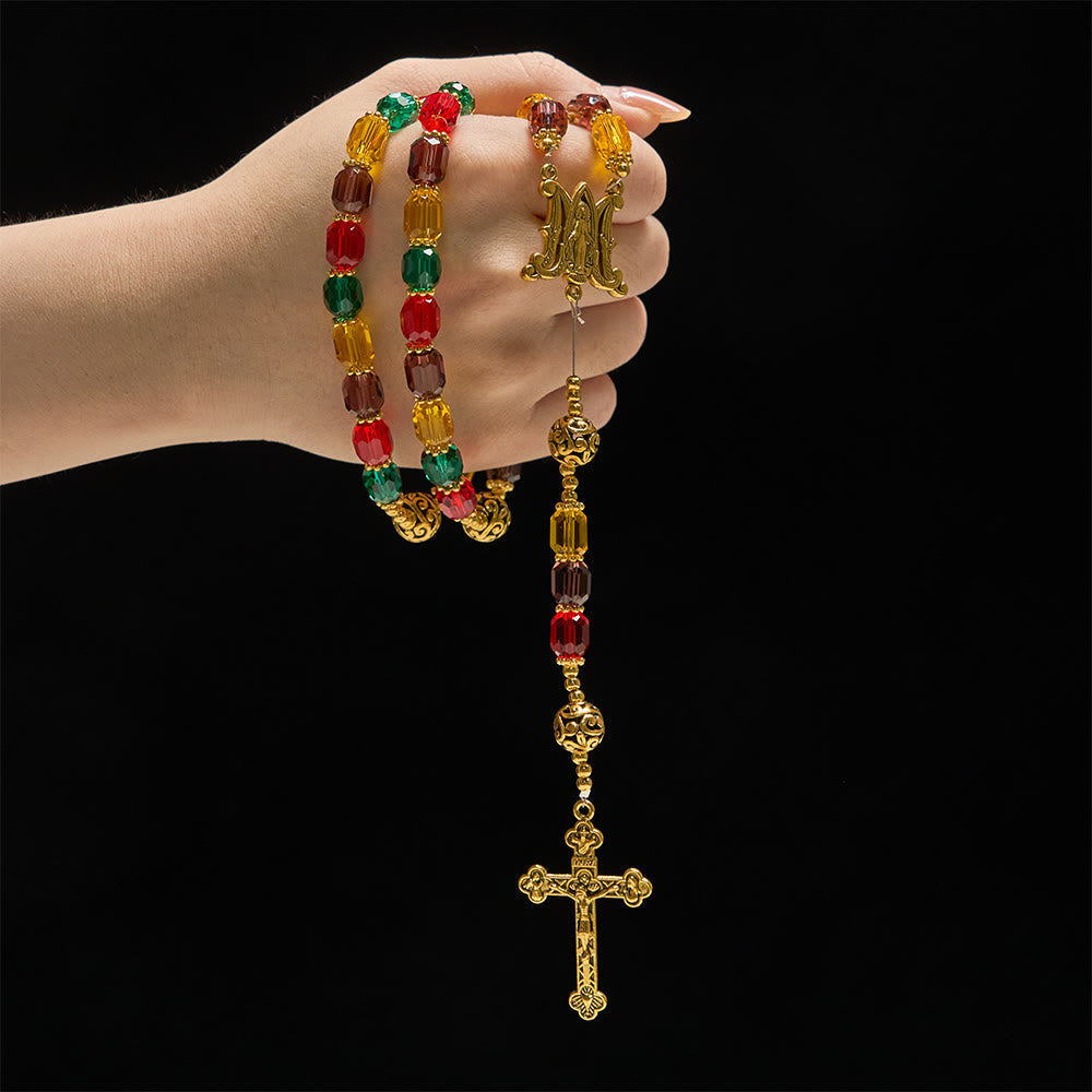 Christianartworkshop Chapelet en perles de cristal cylindriques multicolores : emblème de la joie et de la diversité divines - image 1