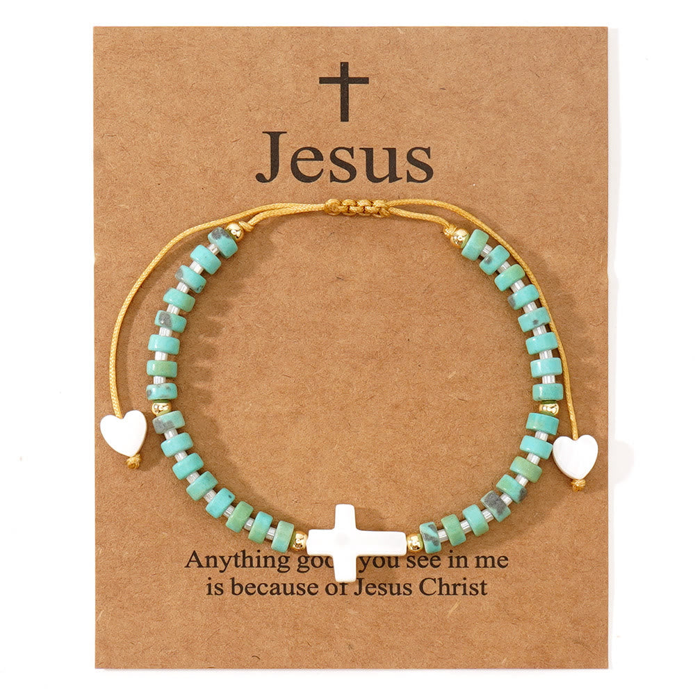Christianartworkshop Bracelet d'amitié en perles de pierre naturelle et croix creuse : symbole de dévotion spirituelle - Vert - image 10