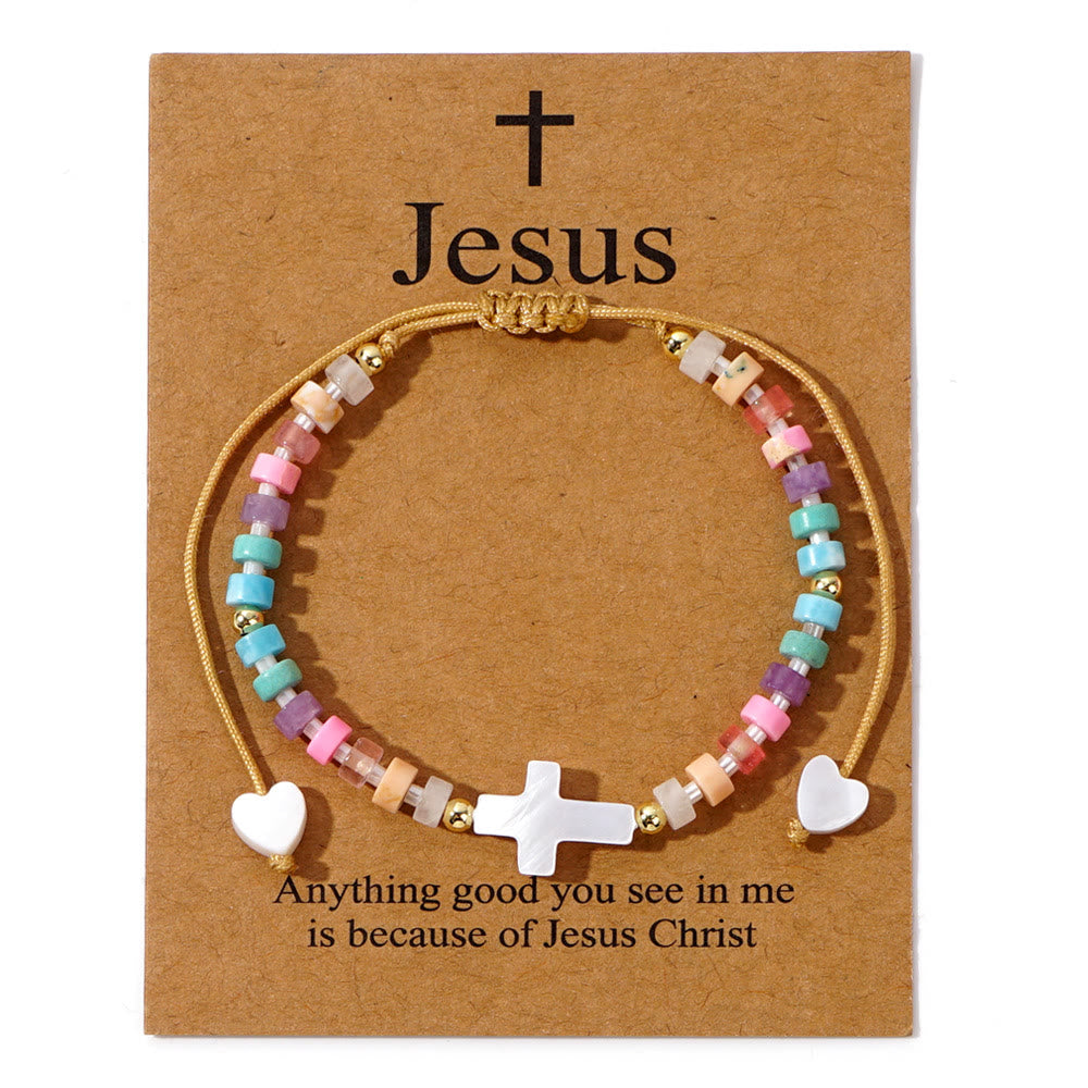 Christianartworkshop Bracelet d'amitié en perles de pierre naturelle et croix creuse : symbole de dévotion spirituelle - Multicolore - image 3