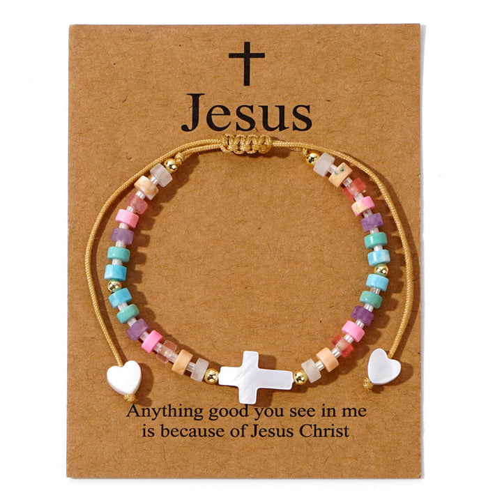 Christianartworkshop Bracelet d'amitié en perles de pierre naturelle et croix creuse : symbole de dévotion spirituelle - Multicolore - image 3