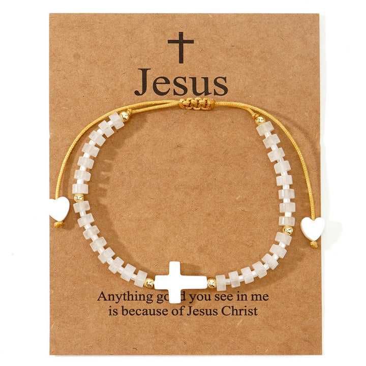 Christianartworkshop Bracelet d'amitié en perles de pierre naturelle et croix creuse : symbole de dévotion spirituelle - Blanc - image 9