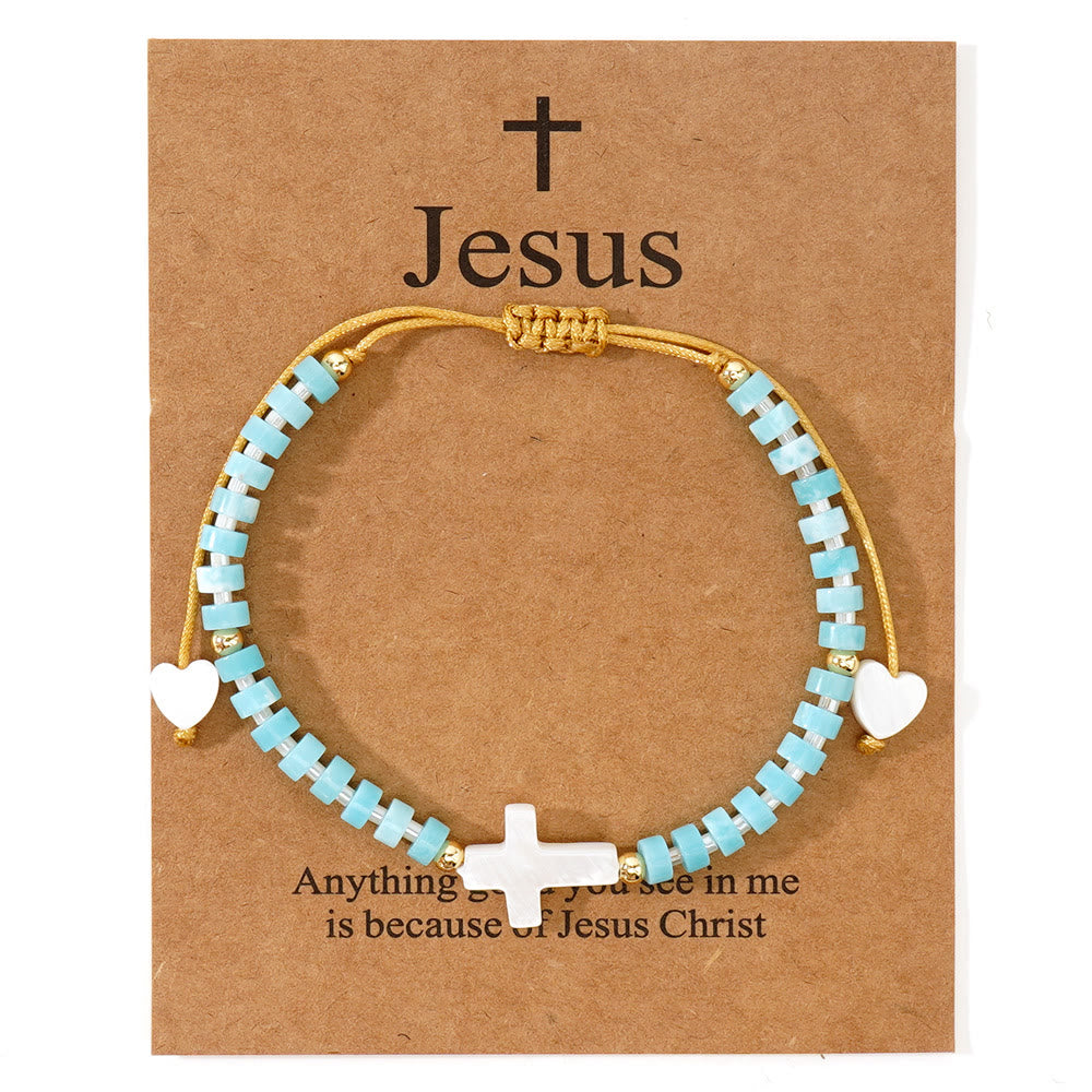 Christianartworkshop Bracelet d'amitié en perles de pierre naturelle et croix creuse : symbole de dévotion spirituelle - Bleu - image 8