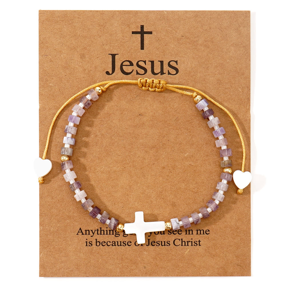 Christianartworkshop Bracelet d'amitié en perles de pierre naturelle et croix creuse : symbole de dévotion spirituelle - Violet - image 13