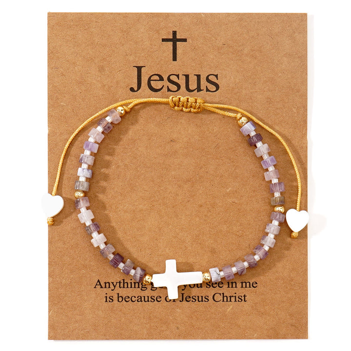 Christianartworkshop Bracelet d'amitié en perles de pierre naturelle et croix creuse : symbole de dévotion spirituelle - Violet - image 13