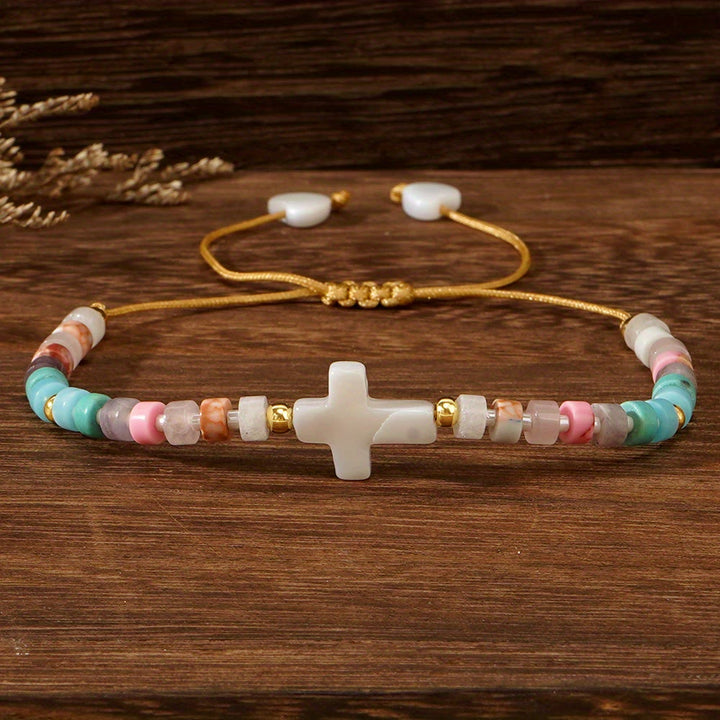 Christianartworkshop Bracelet d'amitié en perles de pierre naturelle et croix creuse : symbole de dévotion spirituelle - image 4