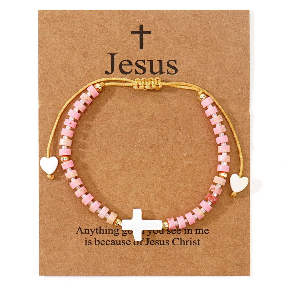 Christianartworkshop Bracelet d'amitié en perles de pierre naturelle et croix creuse : symbole de dévotion spirituelle - Rose - image 12