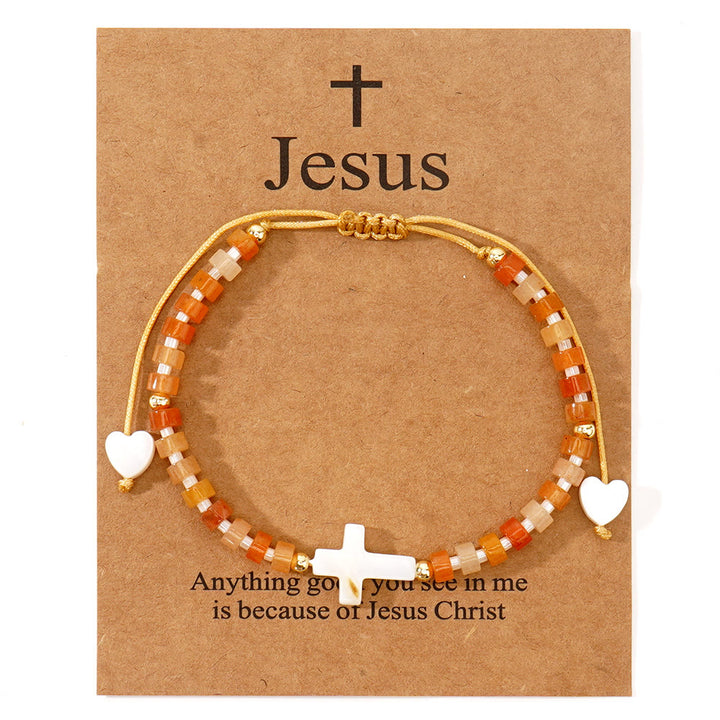 Christianartworkshop Bracelet d'amitié en perles de pierre naturelle et croix creuse : symbole de dévotion spirituelle - Caramel - image 11