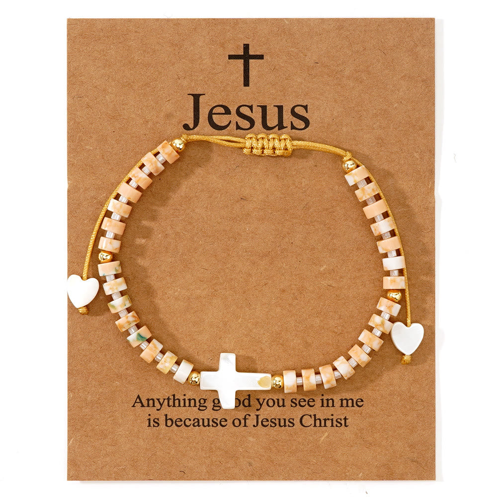 Christianartworkshop Bracelet d'amitié en perles de pierre naturelle et croix creuse : symbole de dévotion spirituelle - Orange - image 7