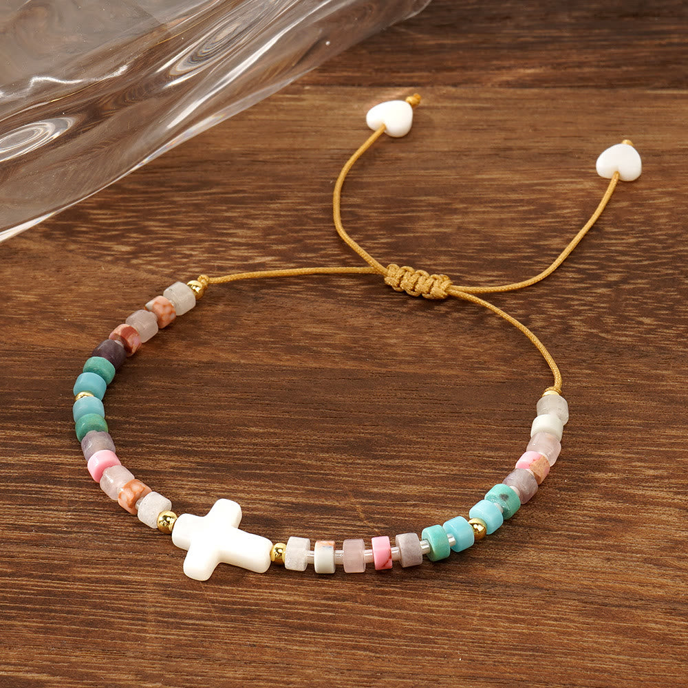 Christianartworkshop Bracelet d'amitié en perles de pierre naturelle et croix creuse : symbole de dévotion spirituelle - image 5