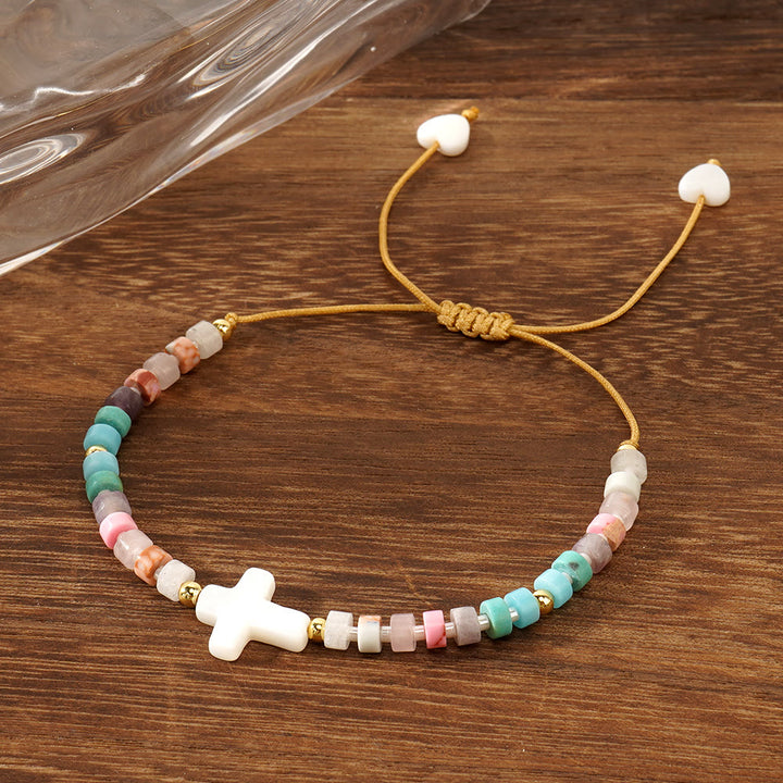 Christianartworkshop Bracelet d'amitié en perles de pierre naturelle et croix creuse : symbole de dévotion spirituelle - image 5