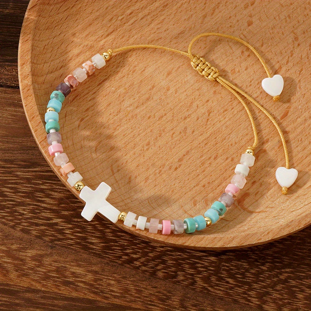 Christianartworkshop Bracelet d'amitié en perles de pierre naturelle et croix creuse : symbole de dévotion spirituelle - image 6