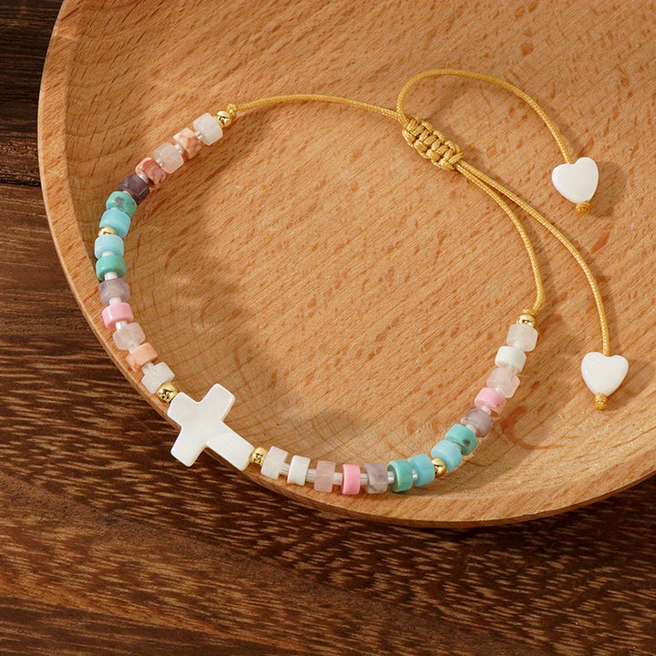 Christianartworkshop Bracelet d'amitié en perles de pierre naturelle et croix creuse : symbole de dévotion spirituelle - image 6