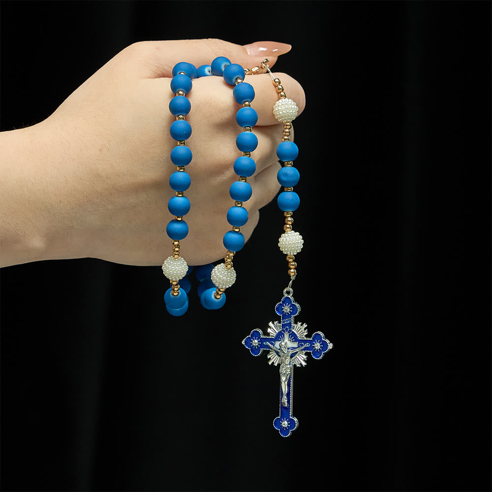 Christianartworkshop Chapelet en perles de caoutchouc bleu mat avec médaille Notre-Dame d'Aparecida - image 1