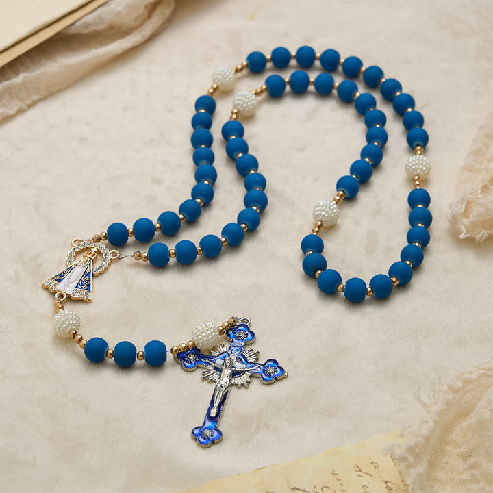 Christianartworkshop Chapelet en perles de caoutchouc bleu mat avec médaille Notre-Dame d'Aparecida - image 2