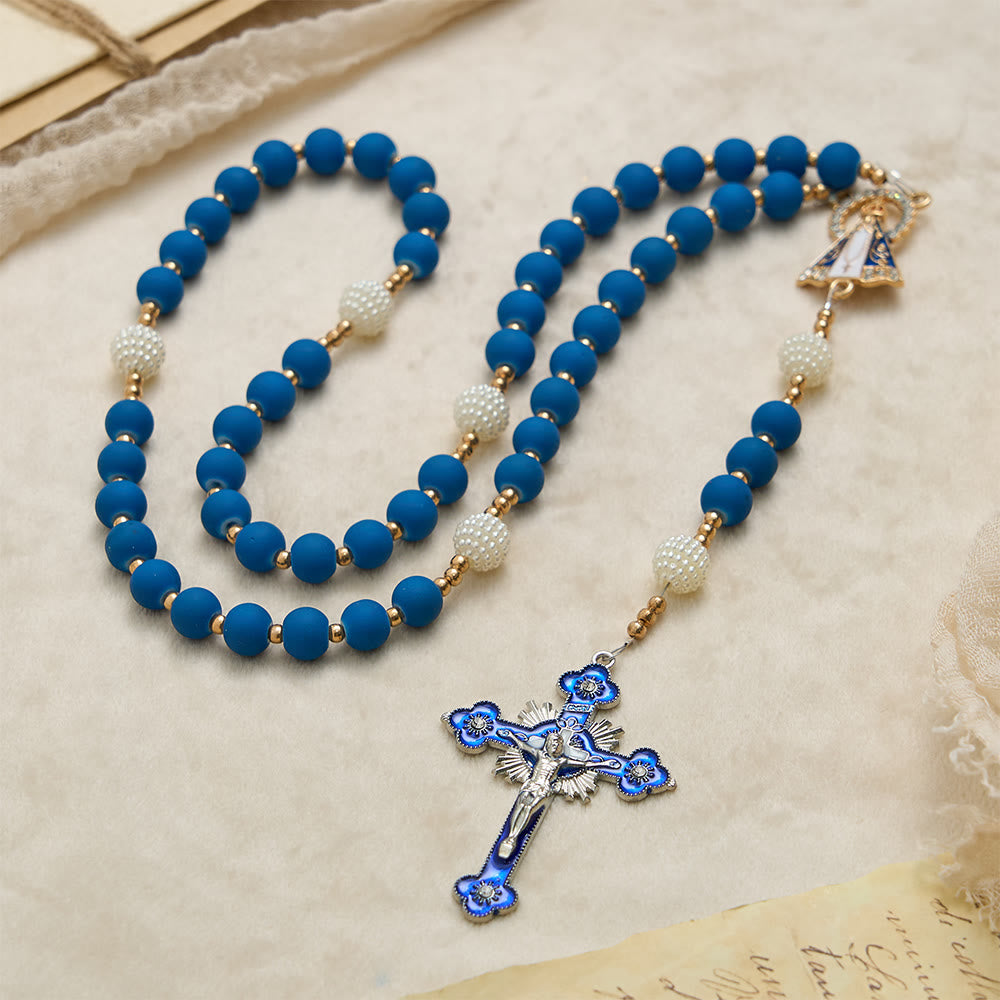 Christianartworkshop Chapelet en perles de caoutchouc bleu mat avec médaille Notre-Dame d'Aparecida - image 3