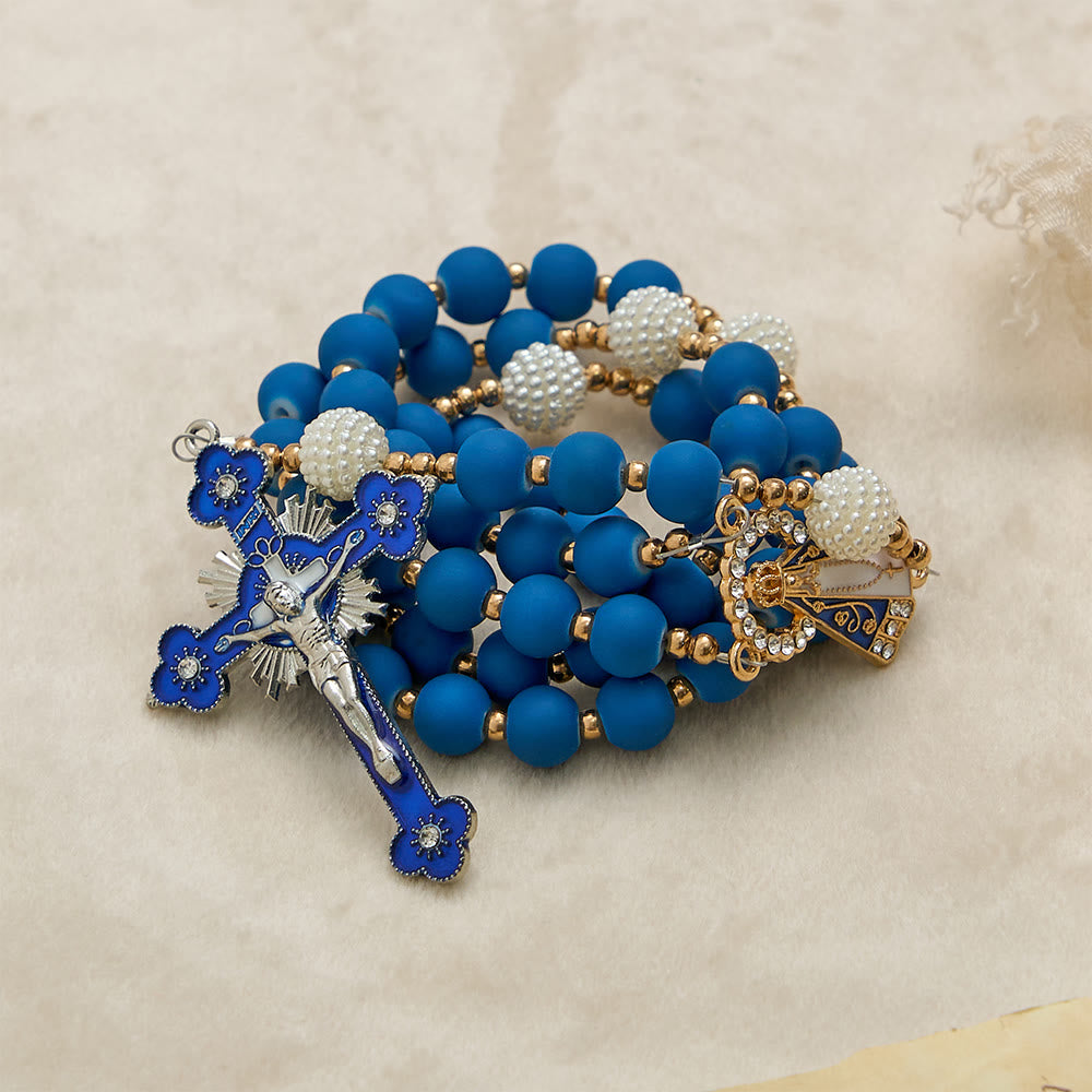Christianartworkshop Chapelet en perles de caoutchouc bleu mat avec médaille Notre-Dame d'Aparecida - image 5