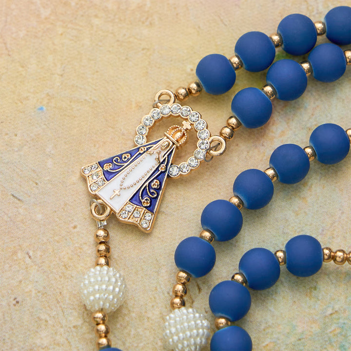 Christianartworkshop Chapelet en perles de caoutchouc bleu mat avec médaille Notre-Dame d'Aparecida - image 7