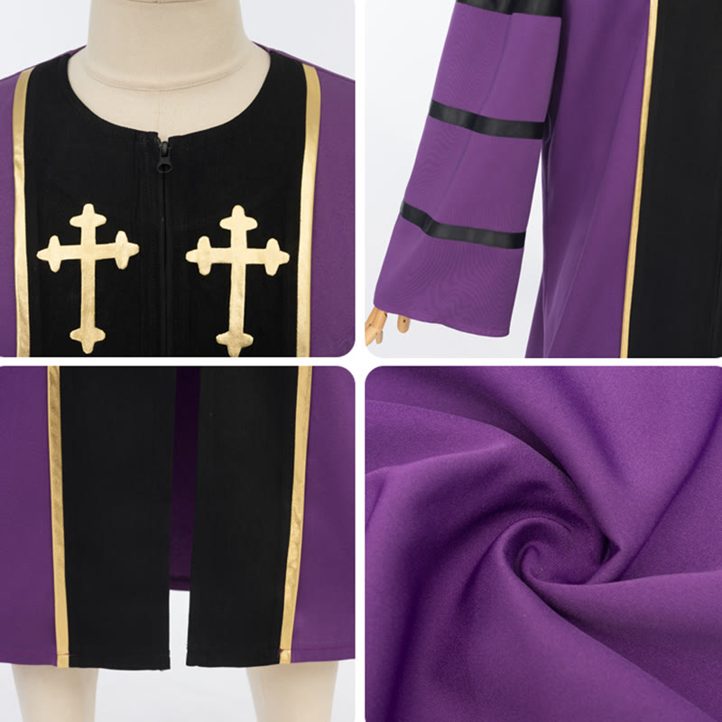 Robe de clergé violette ornée d'une croix dorée et de rayures, style Christianartworkshop - image 7