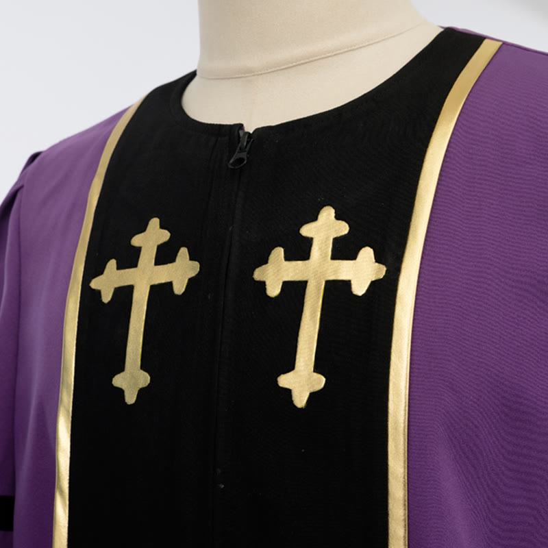 Robe de clergé violette ornée d'une croix dorée et de rayures, style Christianartworkshop - image 5