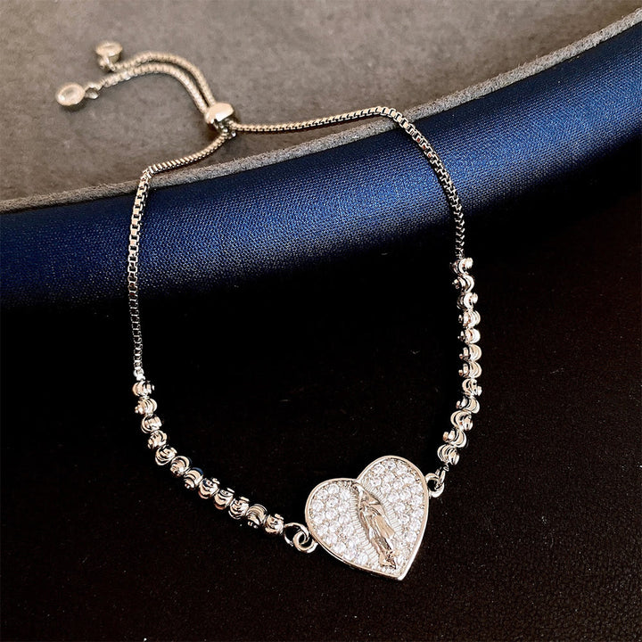 Christianartworkshop Bracelet orné d'une médaille miraculeuse de Notre-Dame et d'un halo de perles en zircon : emblème de protection et de grâce divines - Cœur d'argent - image 6