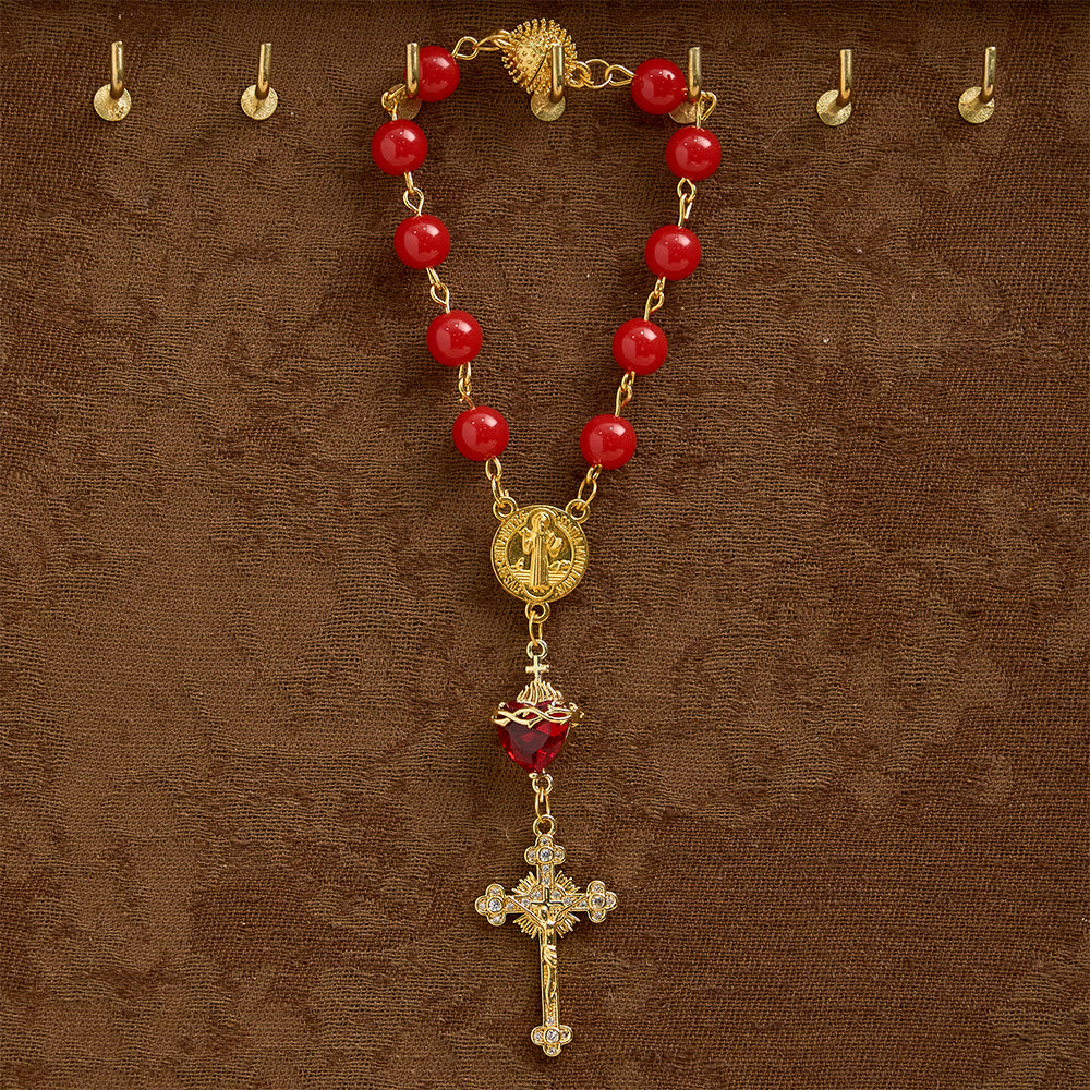 Christianartworkshop Chapelet de poche du Sacré-Cœur de Saint Benoît : Emblème de ferveur et de protection divines - Saint Benoît et le Crucifix - image 0