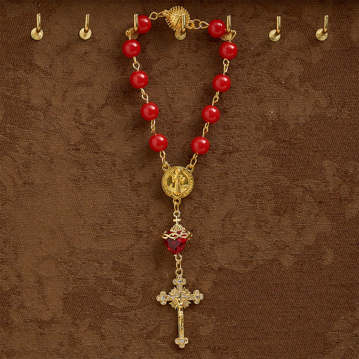 Christianartworkshop Chapelet de poche du Sacré-Cœur de Saint Benoît : Emblème de ferveur et de protection divines - Saint Benoît et le Crucifix - image 0