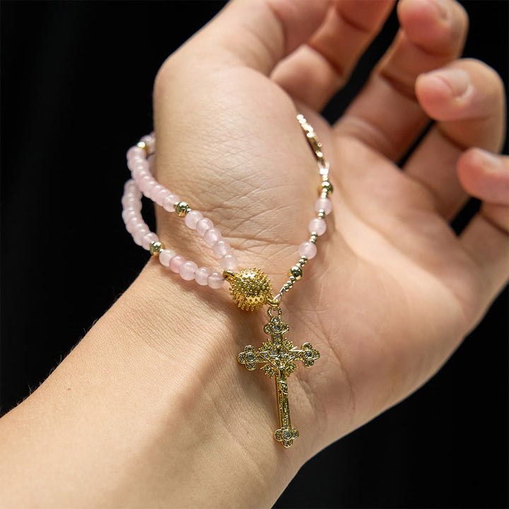 Bracelet chapelet en agate fraise magnétique Christianartworkshop : emblème de la grâce et de la pureté divines - image 2