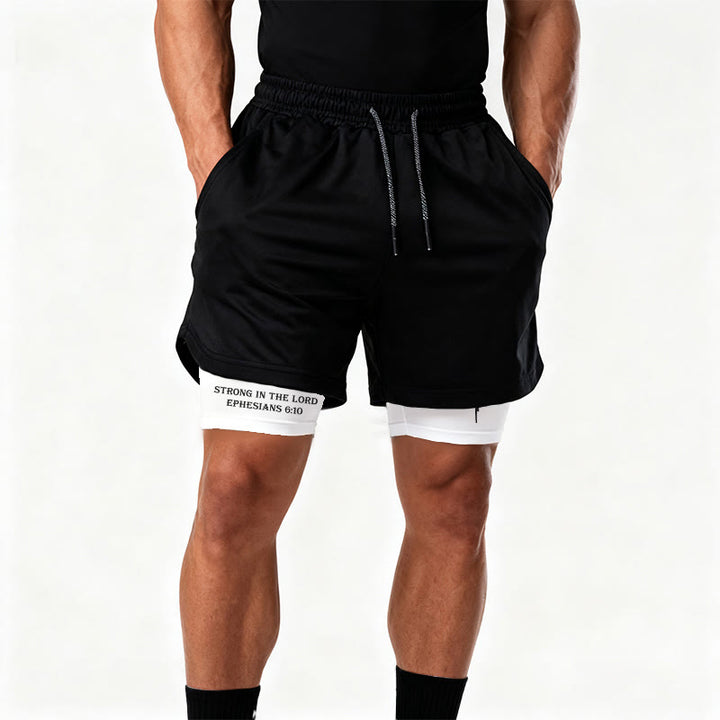 Christianartworkshop Éphésiens 6:10 Fort dans le Seigneur Barbell Cross Performance Shorts - image 1