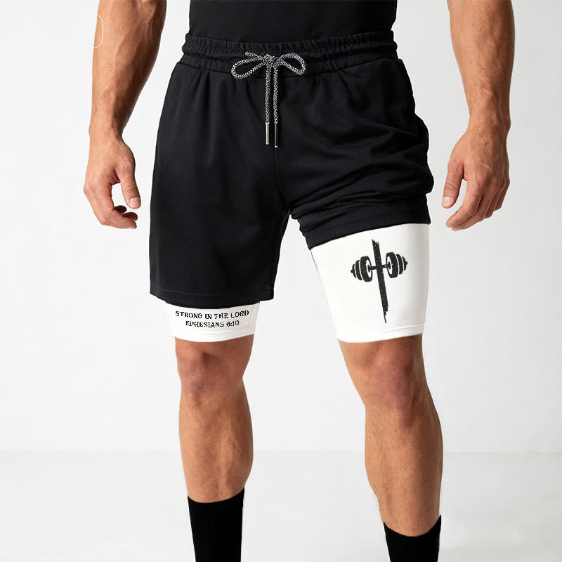 Christianartworkshop Éphésiens 6:10 Fort dans le Seigneur Barbell Cross Performance Shorts - image 2