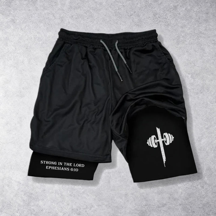 Christianartworkshop Éphésiens 6:10 Fort dans le Seigneur Barbell Cross Performance Shorts - image 13