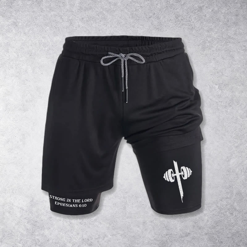 Christianartworkshop Éphésiens 6:10 Fort dans le Seigneur Barbell Cross Performance Shorts - Noir - 3XL - image 9