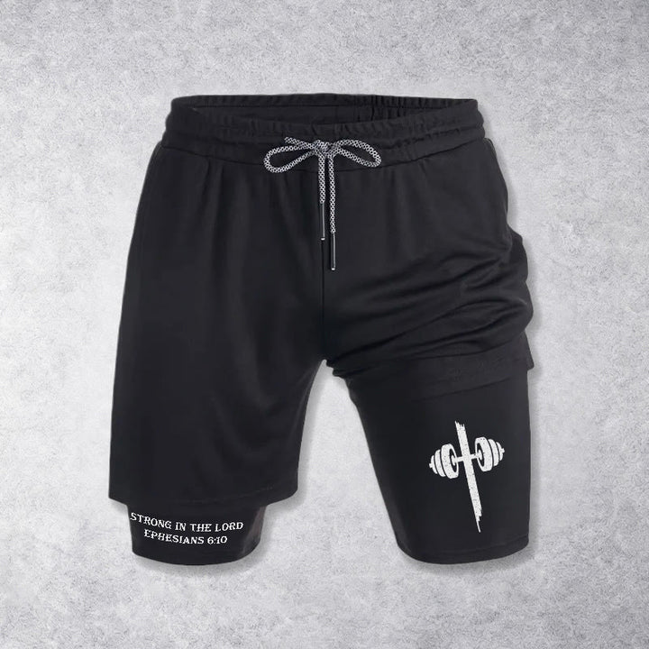 Christianartworkshop Éphésiens 6:10 Fort dans le Seigneur Barbell Cross Performance Shorts - Noir - 3XL - image 9