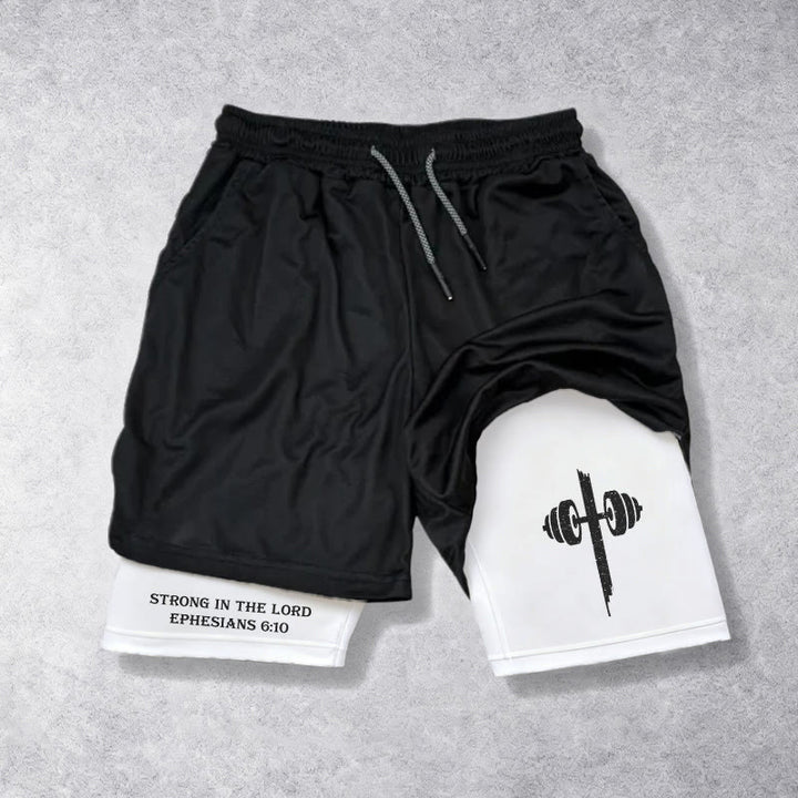 Christianartworkshop Éphésiens 6:10 Fort dans le Seigneur Barbell Cross Performance Shorts - image 5
