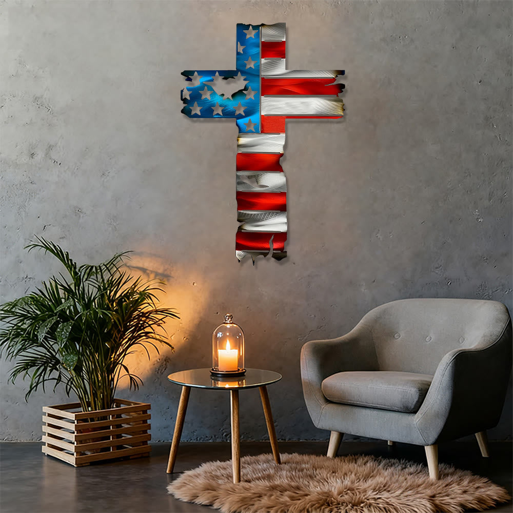 Christianartworkshop Croix patriotique rustique en métal avec drapeau américain : un symbole de foi intrépide - image 4