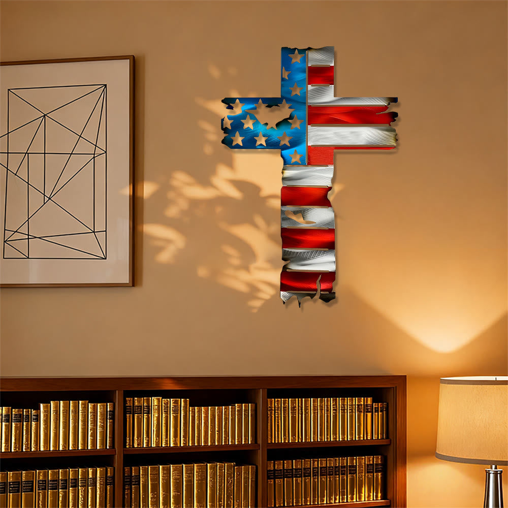 Christianartworkshop Croix patriotique rustique en métal avec drapeau américain : un symbole de foi intrépide - image 5