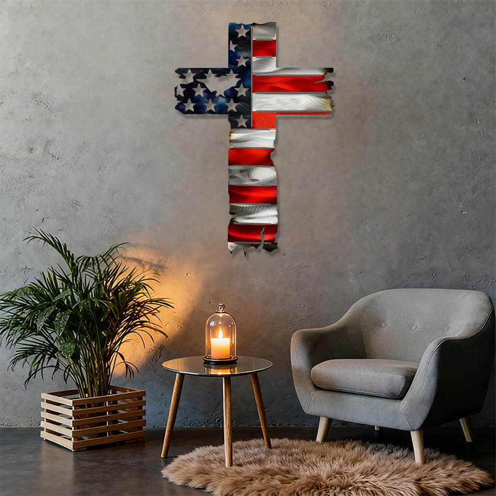 Christianartworkshop Croix patriotique rustique en métal avec drapeau américain : un symbole de foi intrépide - image 2