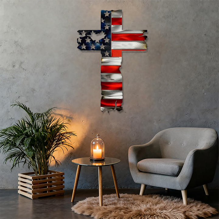 Christianartworkshop Croix patriotique rustique en métal avec drapeau américain : un symbole de foi intrépide - image 2