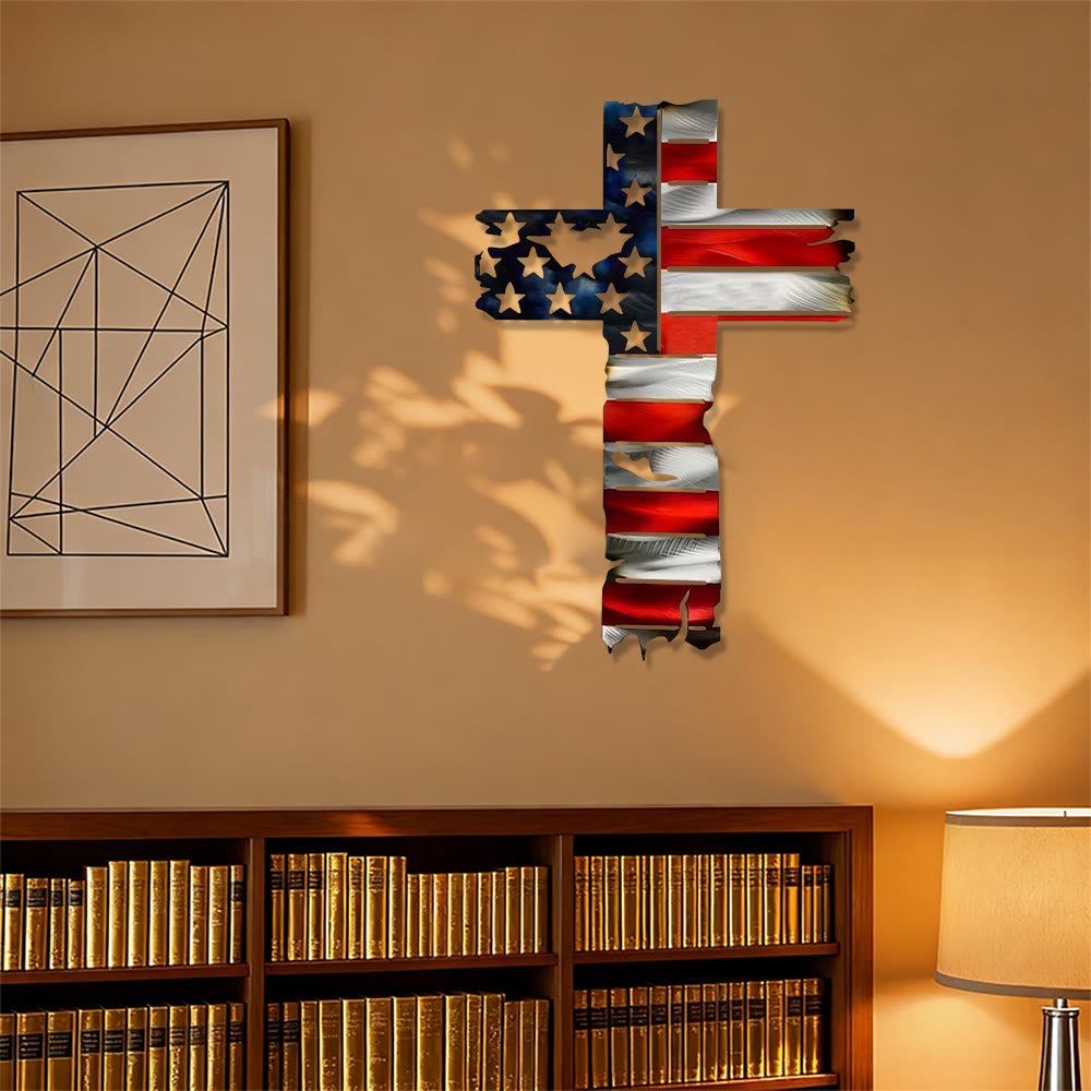Christianartworkshop Croix patriotique rustique en métal avec drapeau américain : un symbole de foi intrépide - image 3