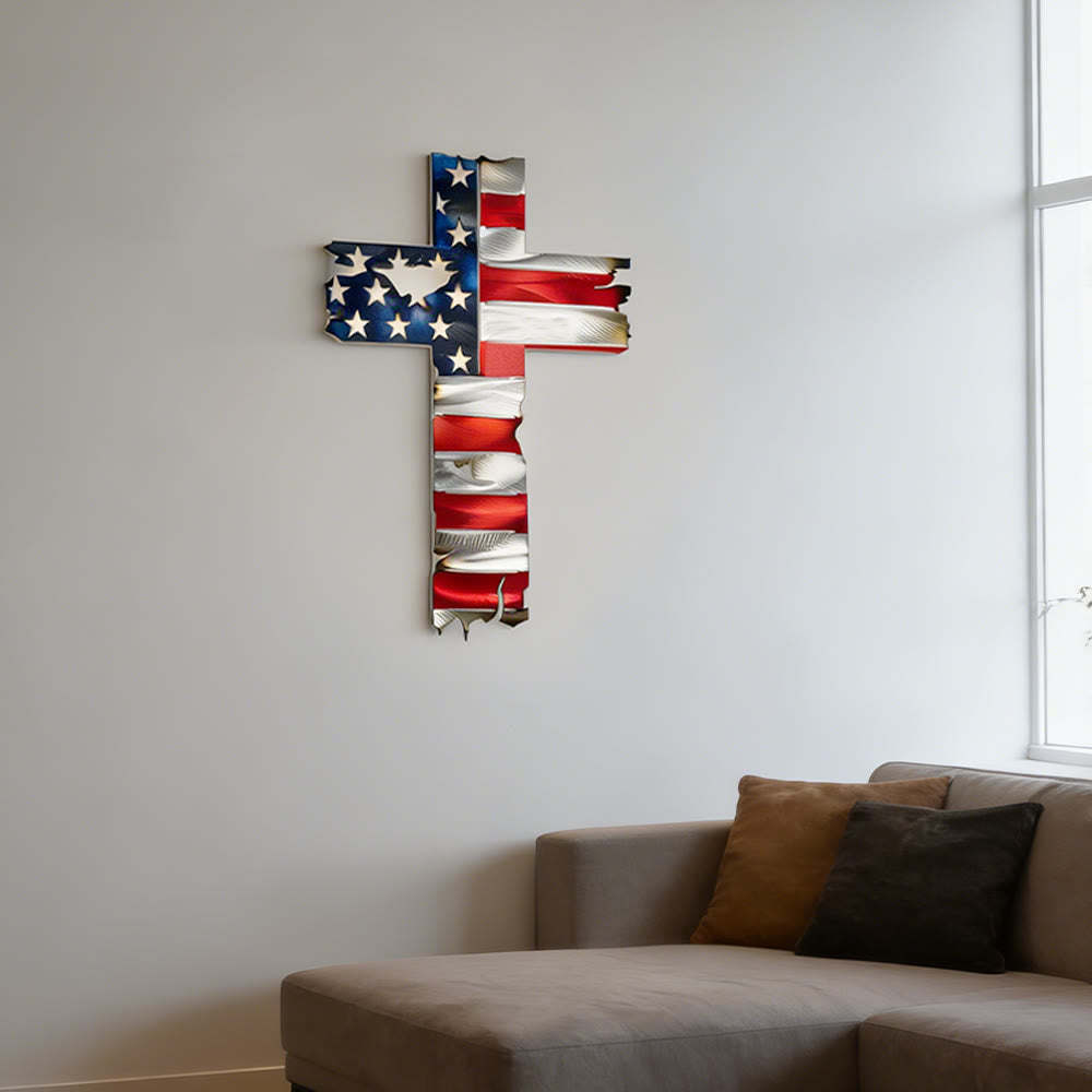 Christianartworkshop Croix patriotique rustique en métal avec drapeau américain : un symbole de foi intrépide - image 1