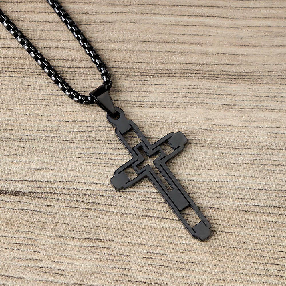 Christianartworkshop Collier pendentif croix géométrique ajourée : emblème de dévotion et de guidance spirituelle - Noir - image 3