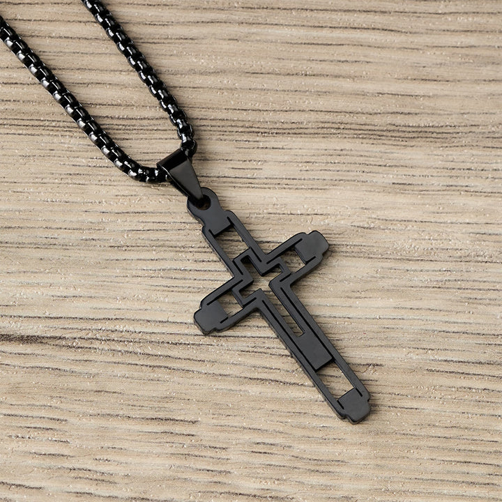 Christianartworkshop Collier pendentif croix géométrique ajourée : emblème de dévotion et de guidance spirituelle - Noir - image 3