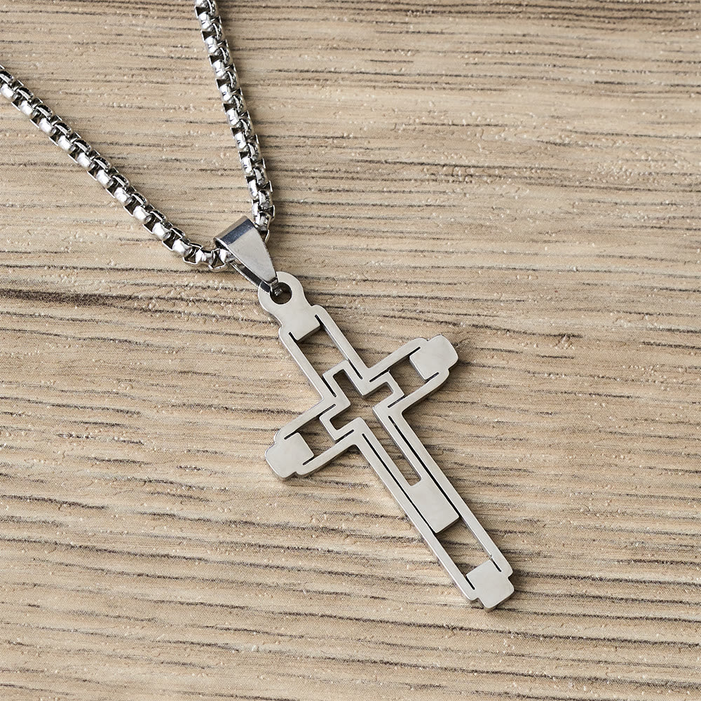 Christianartworkshop Collier pendentif croix géométrique ajourée : emblème de dévotion et de guidance spirituelle - Argent - image 1