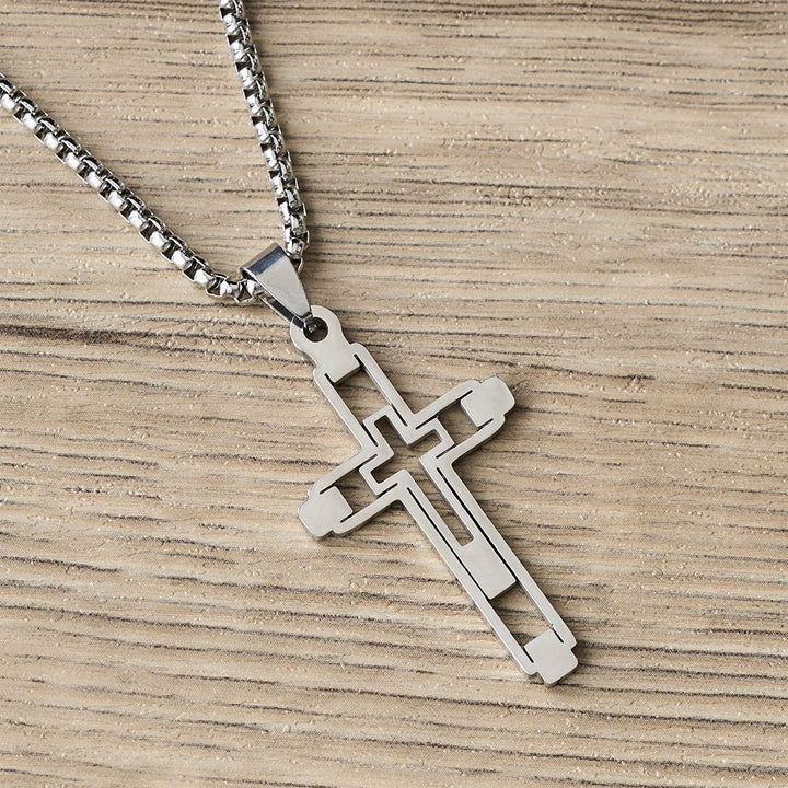 Christianartworkshop Collier pendentif croix géométrique ajourée : emblème de dévotion et de guidance spirituelle - Argent - image 1