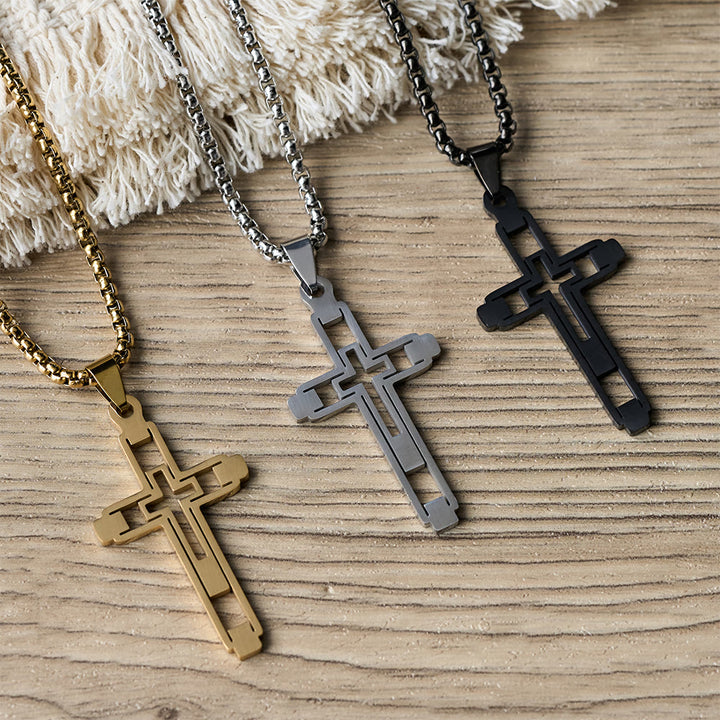 Christianartworkshop Collier pendentif croix géométrique ajourée : emblème de dévotion et de guidance spirituelle - image 0